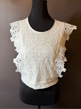 Crochet Lace Cap-Sleeve Blouse in White
